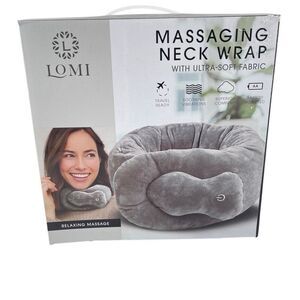 Lomi Battery-Operated Massaging Neck Wrap – Grey Ultra Soft Fabric – New in Box